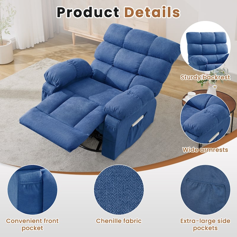 Swivel Rocker Recliner Chair 360° Manual with Side Pockets for Adults