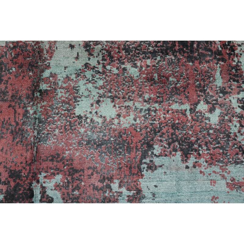 Hand Knotted Oriental Viscose Silk Carpet Modern Abstract Multi-Colored Abstract Area Rug - 9' 6'' X 6' 6''