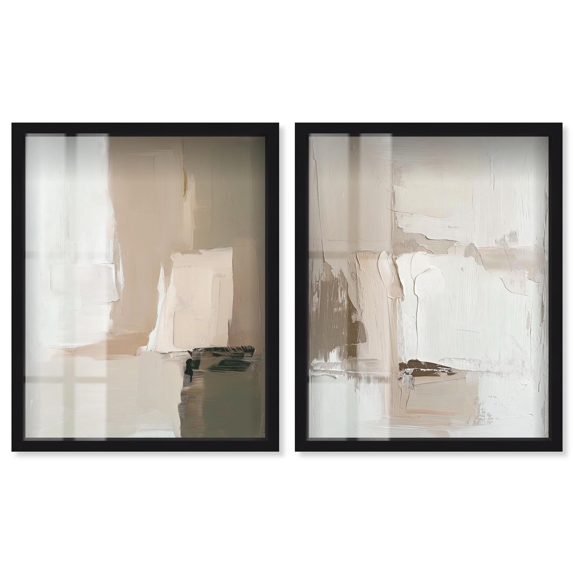 Neutral Harmony Modern Boho Art Set of 2 Shadowbox Print by Art Remedy