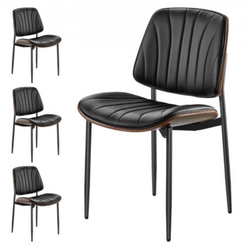 Black Mid-Century PU Leather Bentwood Dining Chair Set with Metal Legs - Set of 4