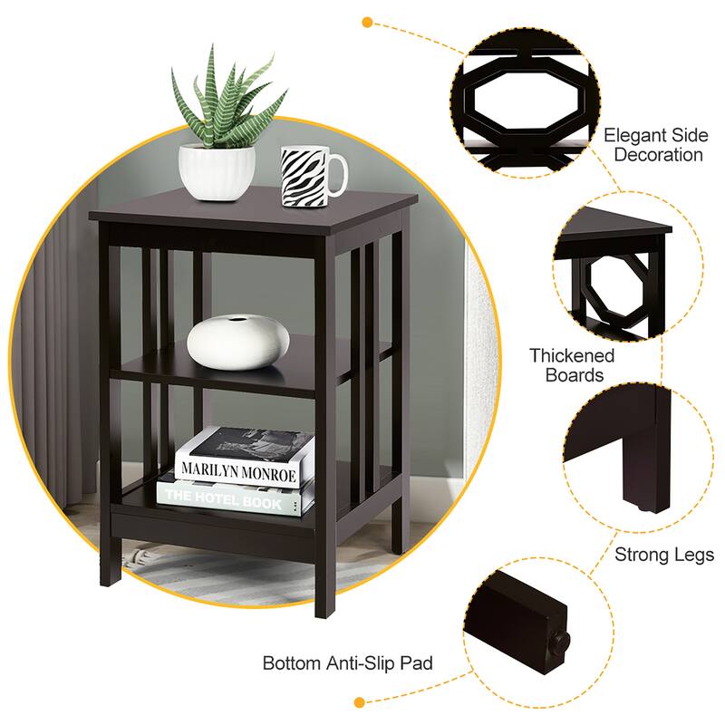 Costway 3-tier Nightstand Sofa Side End Accent Table Storage Display