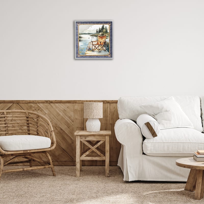 Stupell Fishing Chair on Dock Framed Giclee Art Design By Nicole DeCamp