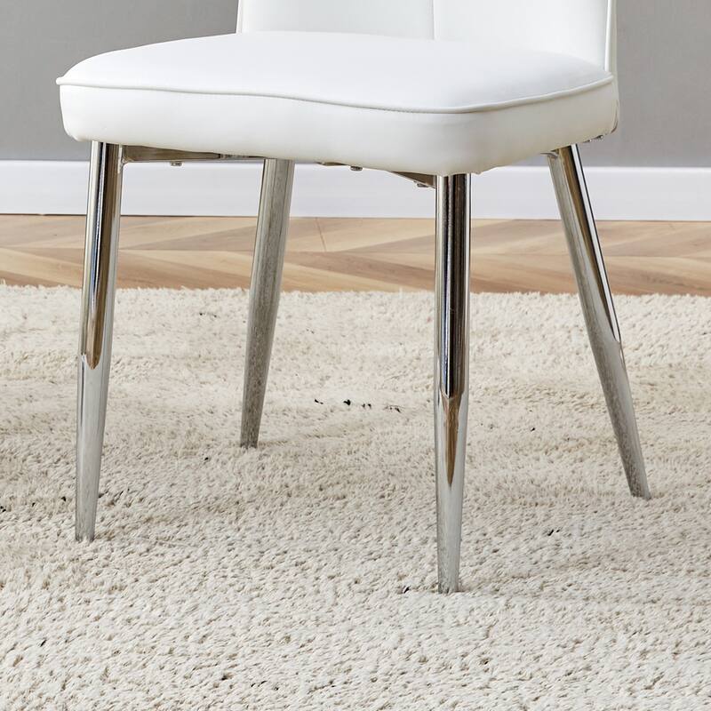 Modern Style Dining Set with Rectangular Stainless Steel Butterfly Legs Table and Vertical Stripe Dining Chairs