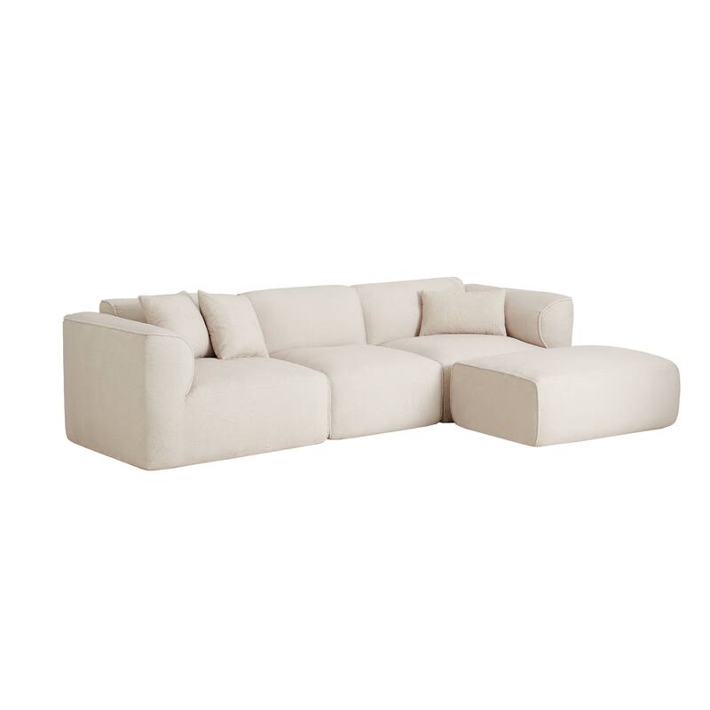 Luxury Velvet 4-Seater Sofa - Double-Needle Stitching with Detachable Footstool & 3 Throw Pillows