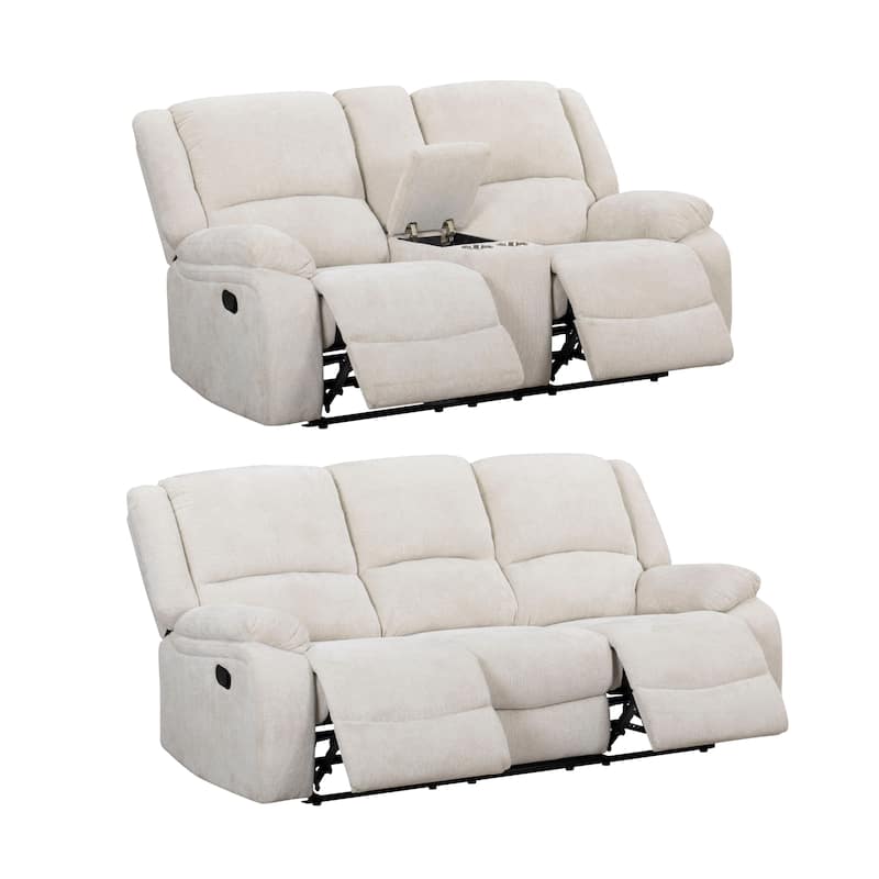 Roundhill Furniture Blitz Transitional 2-Piece Living Room Reclining Set, Sofa and Loveseat