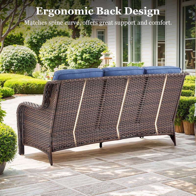 Outdoor Patio Sofa Swivel Chair with 6-Inch Thick Cushions Set