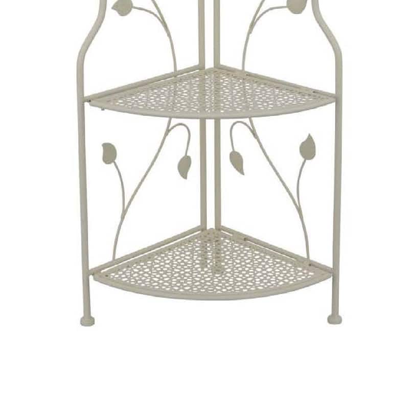 3 Tier Corner Plant Stand Shelves, Classical White Metal, 36 Inch