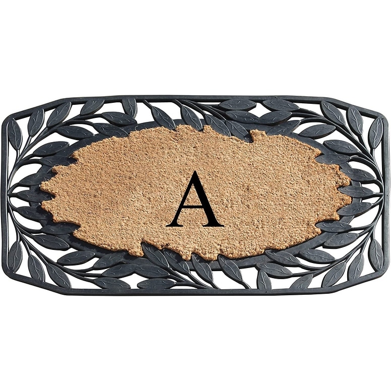 A1 Home Collections Rubber and Coir Stylish Leaf Border Large Outdoor Durable Monogrammed Doormat, Black - 23" X 38"