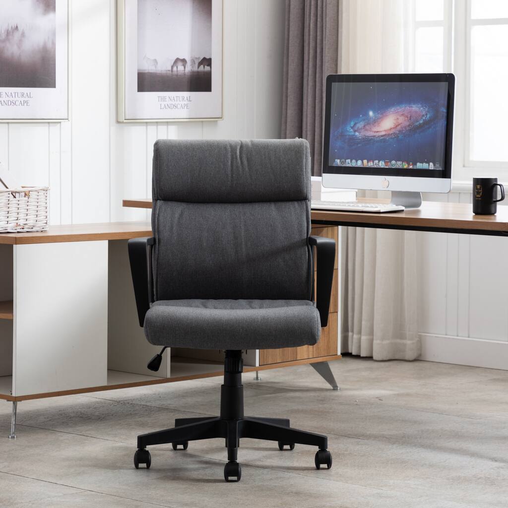 Office Chair Spring Cushion Mid Back Executive Desk Fabric Chair with Arms PU Leather 360 Swivel Task Chair with Wheels