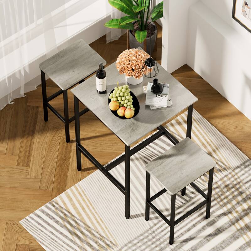 3-Piece Bar Table Set, Industrial Style Square Wood Bar Table with 2 Backless Bar Chairs - 23.6"Lx23.6"Wx35.4"H