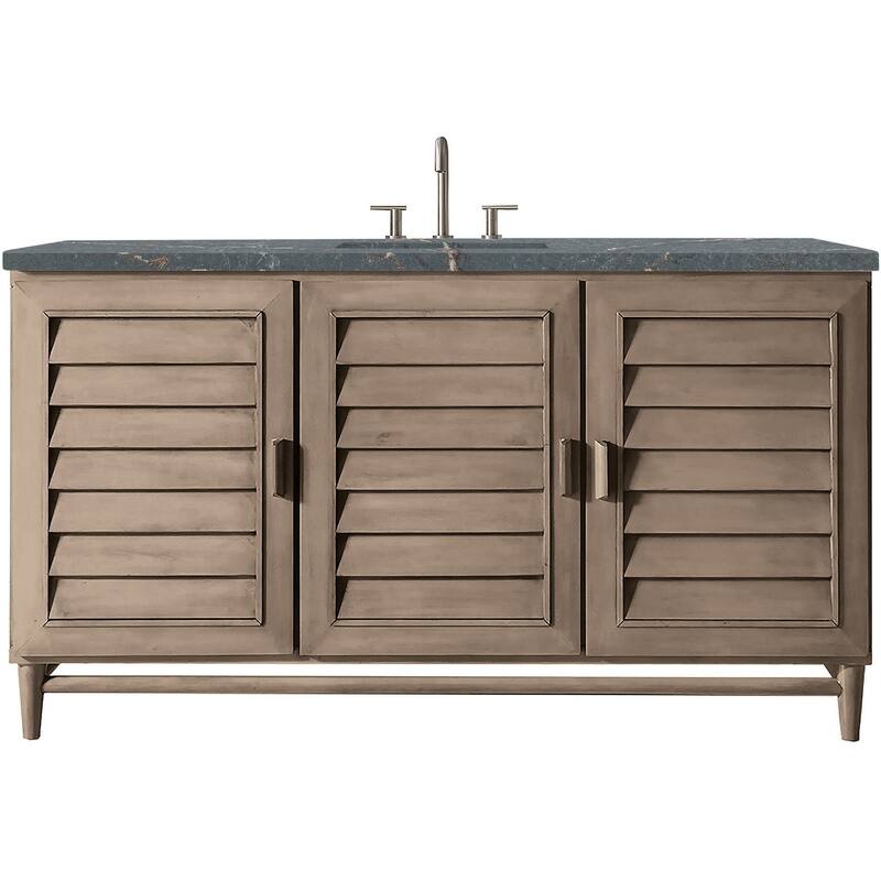 James Martin Vanities 620-V60S-FPBL Portland 60" Free Standing Single - Whitewashed Walnut - Walnut Finish