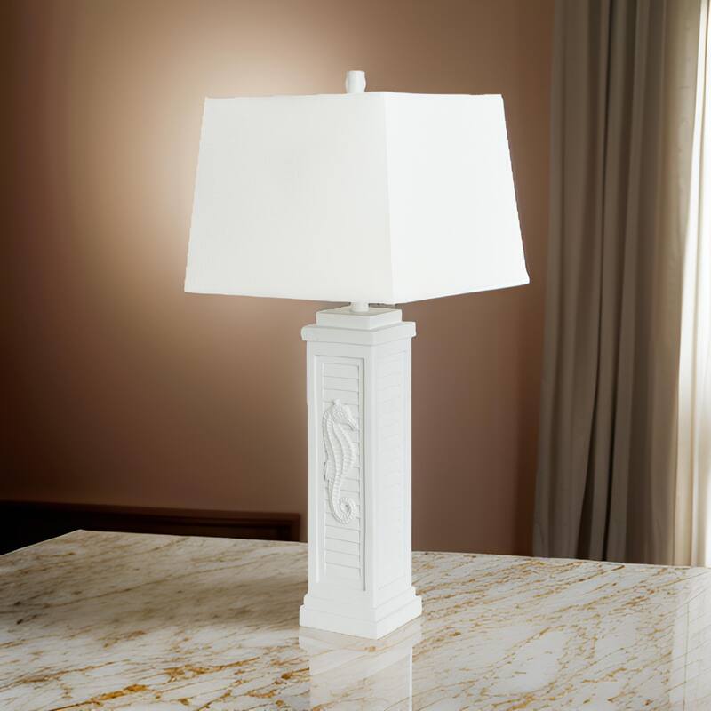 Lux Lighting Sea Horse Shutter 32" White Coastal Lamp with USB Charging port (Set of 2) 3-Way Switch