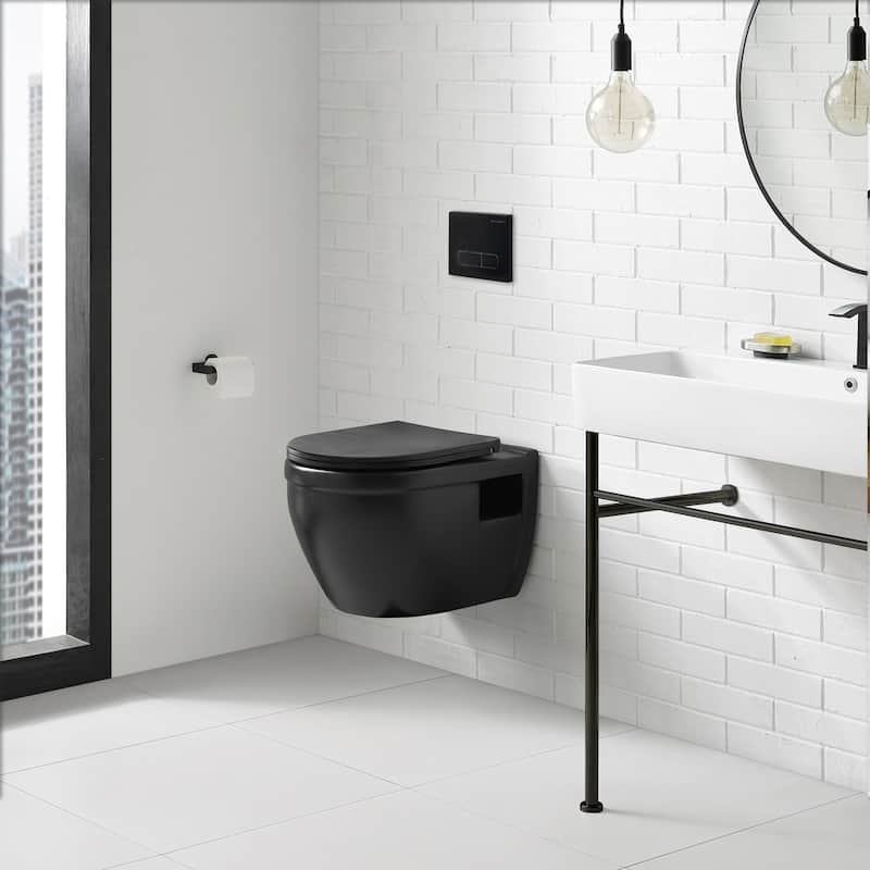 Ivy Wall Hung Elongated Toilet Bowl 0.8/1.28 GPF Dual Flush - Black