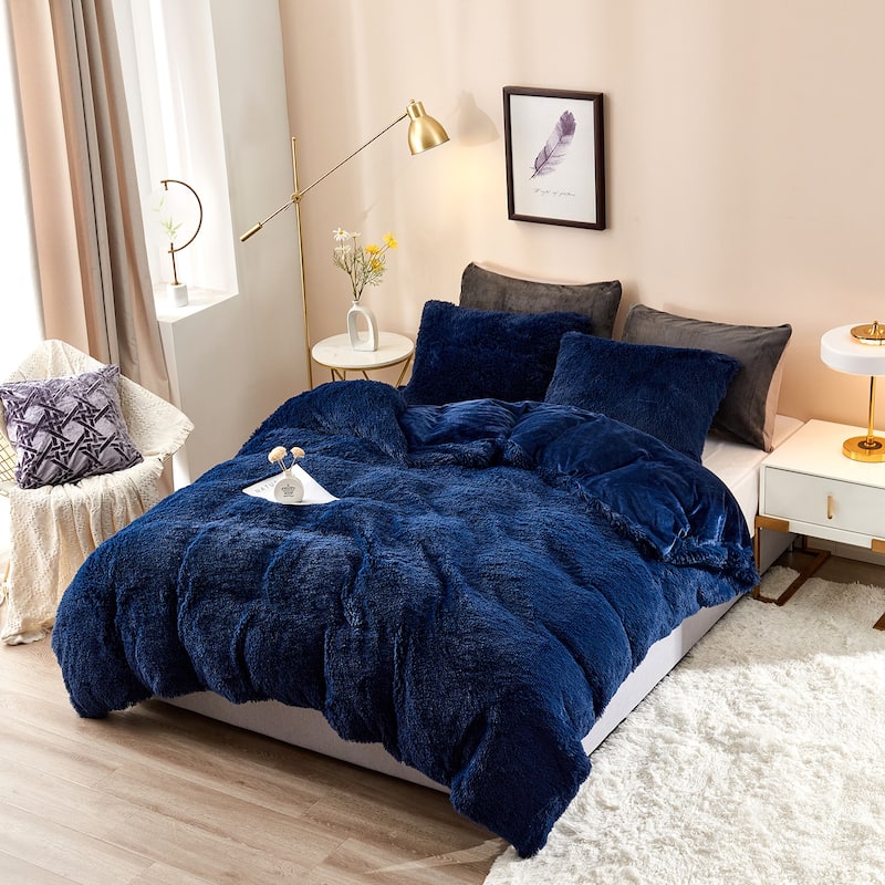 Shaggy Duvet Cover - Navy - Twin