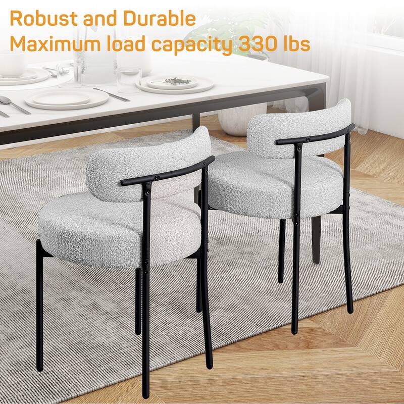 Sherpa Fabric Upholstered Dining Chairs Set with Backrest For Dining Room, Kitchen, Living Room (Set of 4)