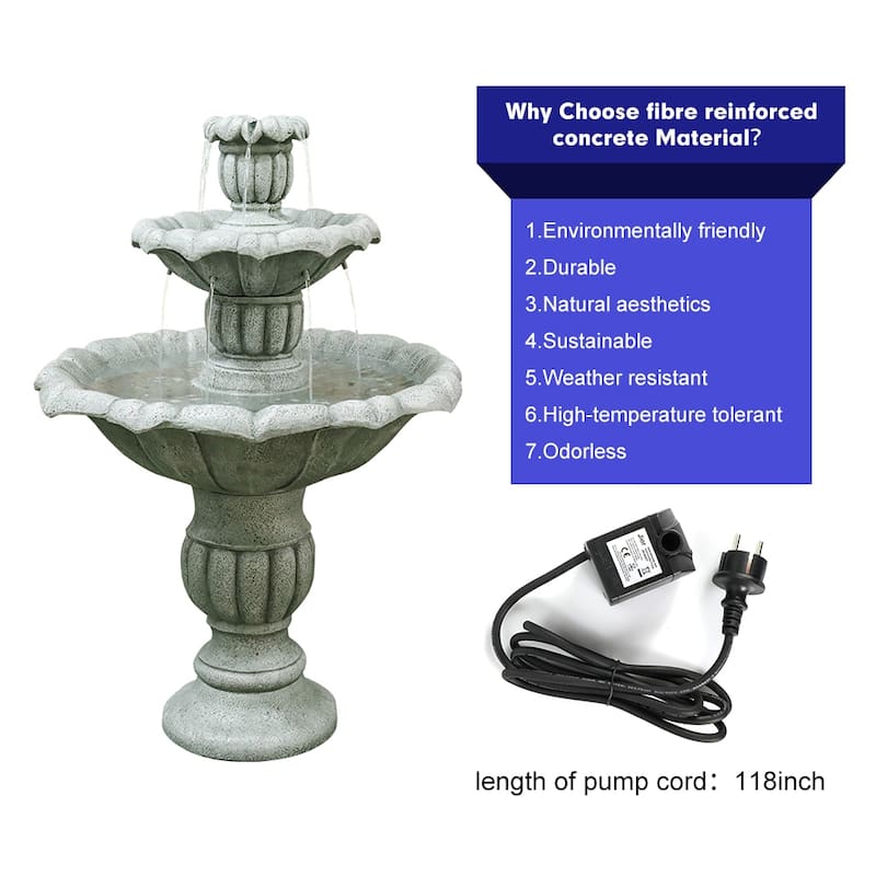 39In 3Tier Mediterranean Outdoor Water Fountain Concrete Construction