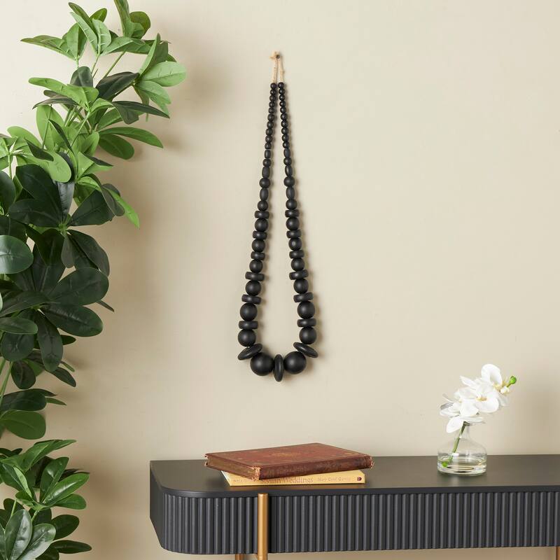 Light Brown or Black Wood Handmade Geometric Beaded Garland Necklace Garland with Tassel - Black