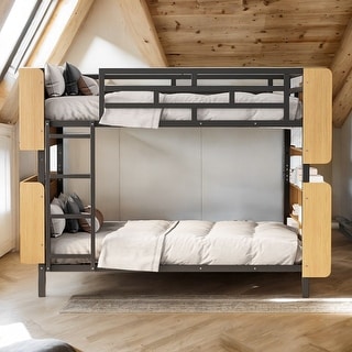 2 In 1 Metal Full over Full Bunk Bed with Storage Bookcase