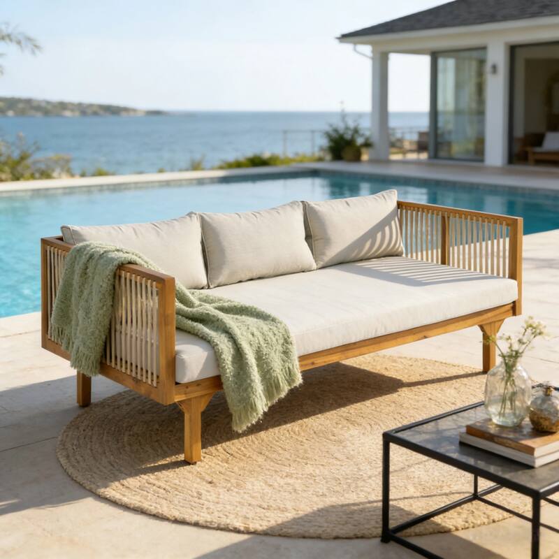 Christopher Knight Home - Acacia Wood Outdoor Patio Sofa with Rope Design