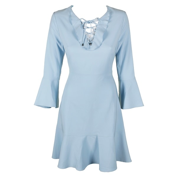 pale blue fit and flare dress