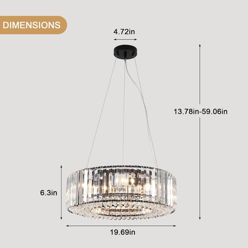 6-Light Metal Hanging Pendant Design Linear Crystal Chandelier Lighting for Dining Room Kitchen Island