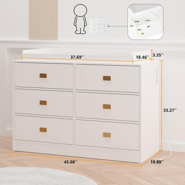 dimension image slide 2 of 3, Nursery Changing Table Dresser with Power Outlets