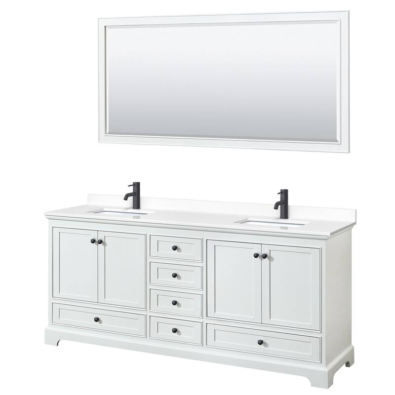 Wyndham Collection Deborah 80" Free Standing Double Basin Vanity Set - White / White Cultured Marble Top / Matte Black