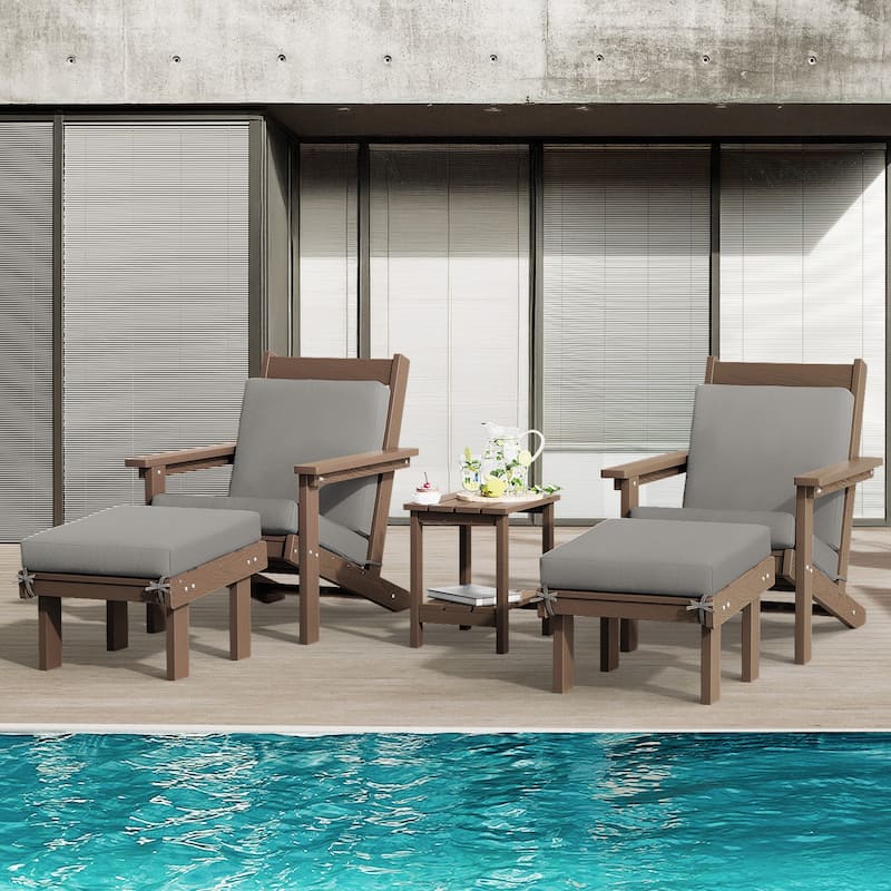 Outdoor Patio HDPE Chair Set with a Movable Ottoman & Removable Cushions