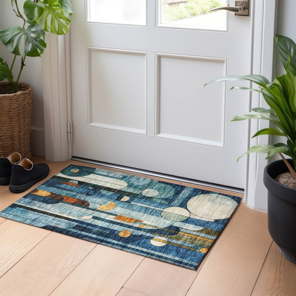 Machine Washable Indoor/ Outdoor Abstract Deco Chantille Rug