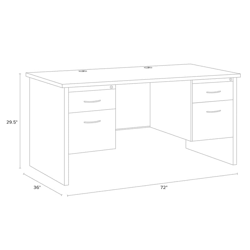 Hirsh Executive Office Modular Double Pedestal File Office Desk, 36 inch D x 72 inch W, Black / Walnut