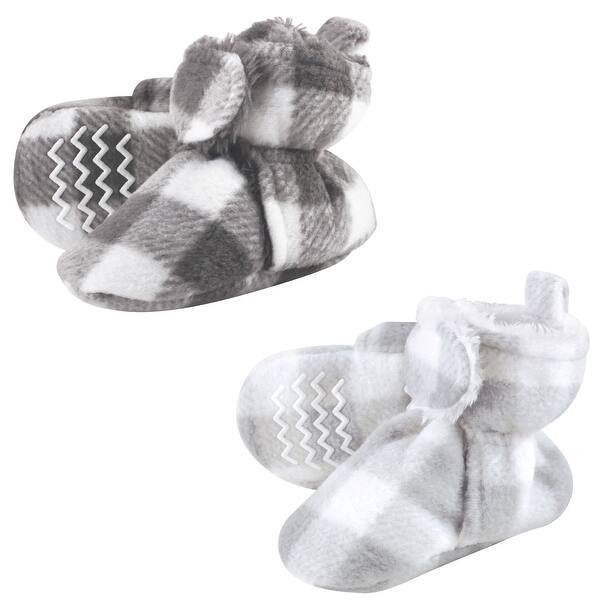 slide 1 of 1, Hudson Baby Unisex Baby Cozy Fleece Booties, Charcoal Gray White Plaid 0-6 Months - Charcoal Gray White Plaid
