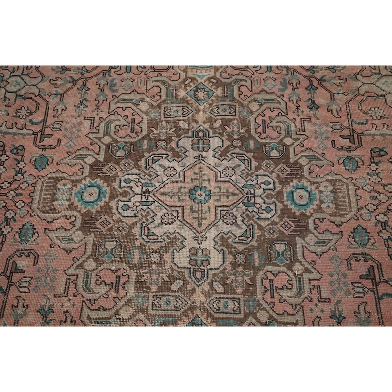 Distressed Tabriz Persian Vintage Rug Hand-Knotted Pink Wool Carpet - 8'2" x 11'1"