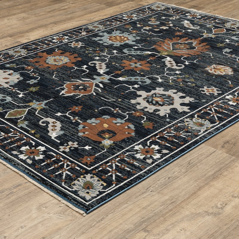Style Haven Kellan Floral Oriental Navy/ Rust Area Rug