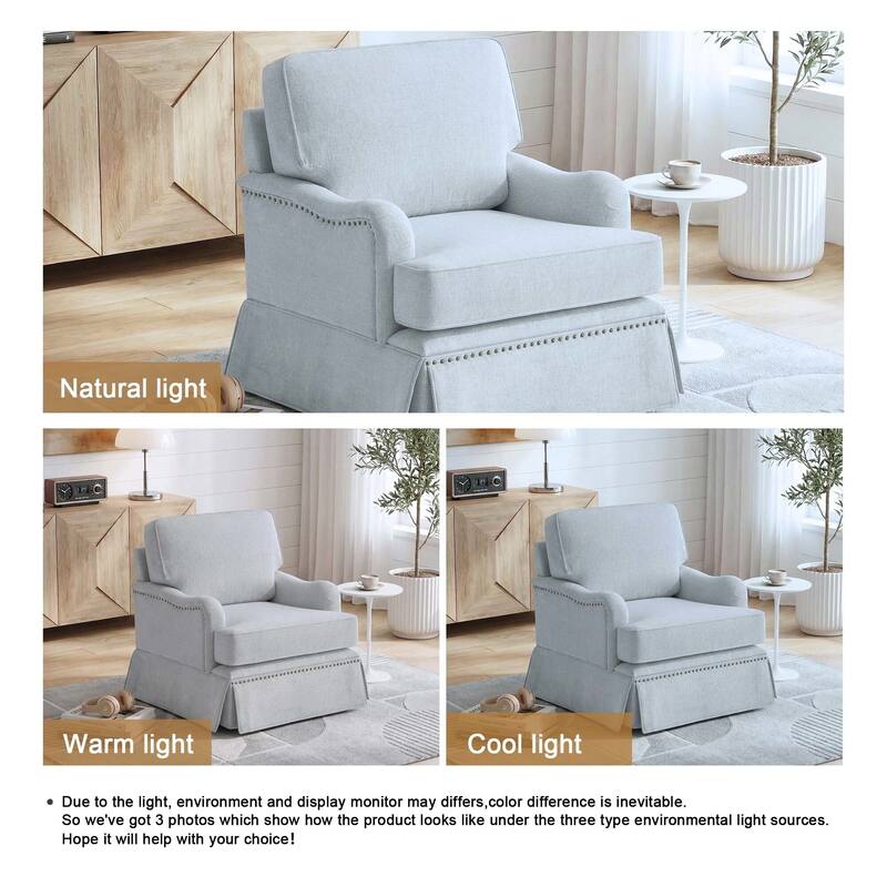 Modern Chenille Swivel Armchair and Storage Ottoman