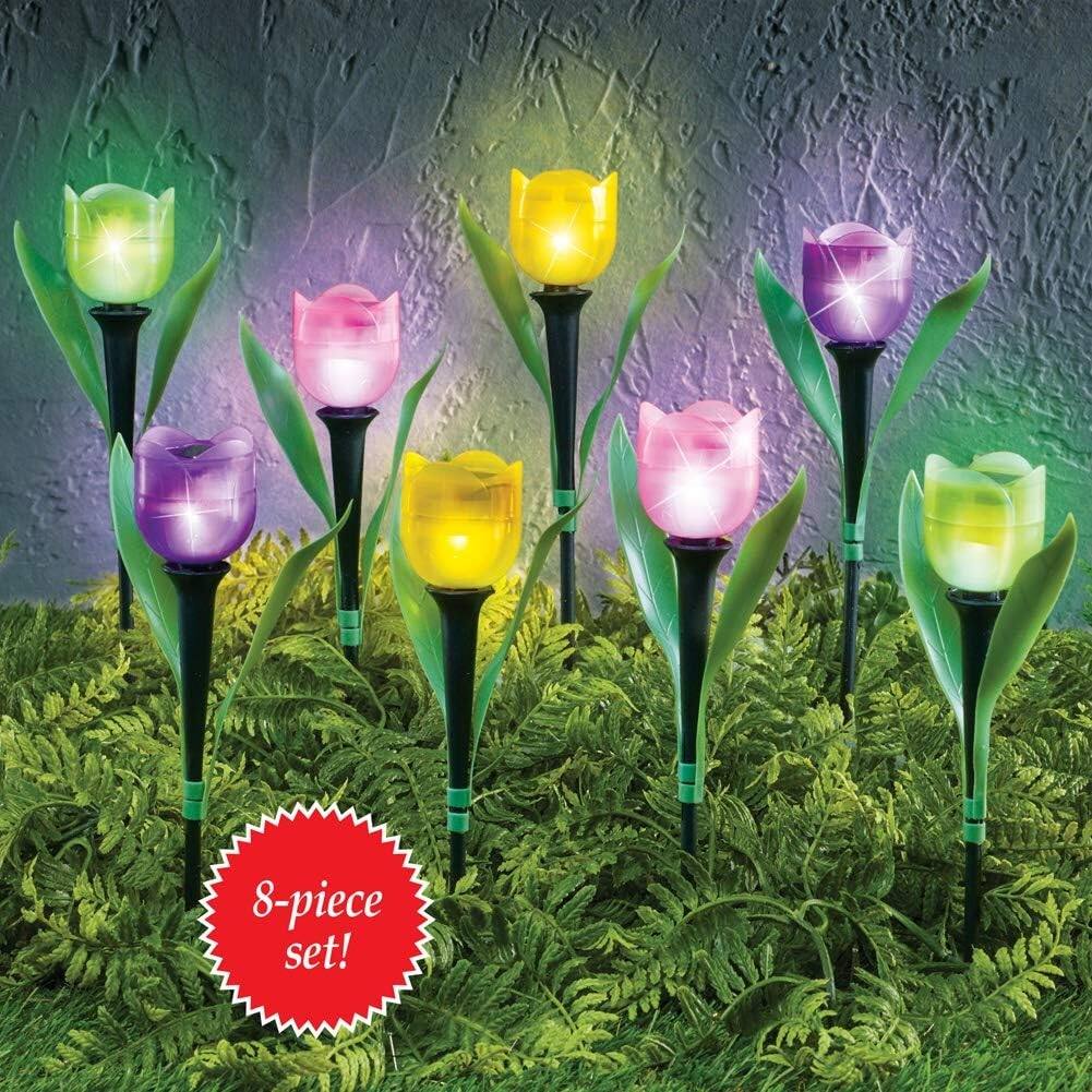 SkyMall Set of 8 Decorative Solar Tulip Stake Lights