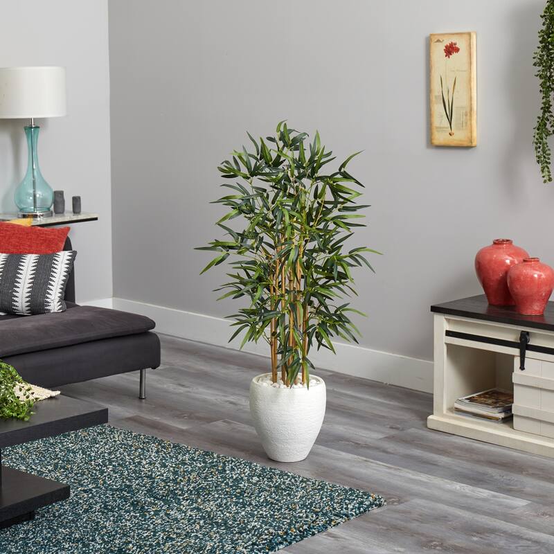 Artificial Tree with Planter - 4ft Indoor Faux Bamboo Tree - White Planter - Realistic Decorative Tree