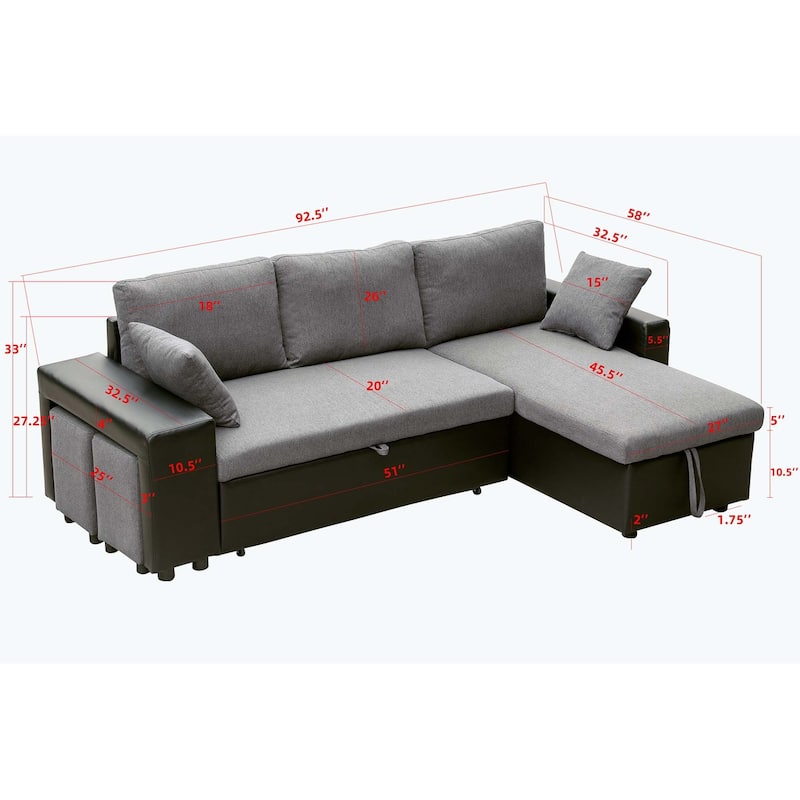 Classic and Cozy L-shape Pull-out Sleeper Sectional Sofa