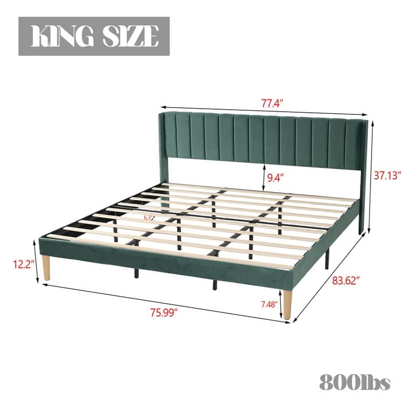 Caxkun Upholstered Platform Bed Frame with Wingback headboard