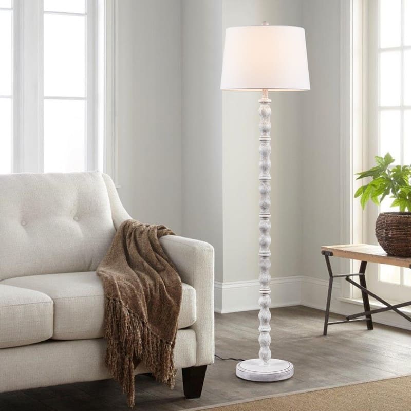 KAWOTI 60.25'' Black Standard Floor Lamp with Drum Shade - Distressed White