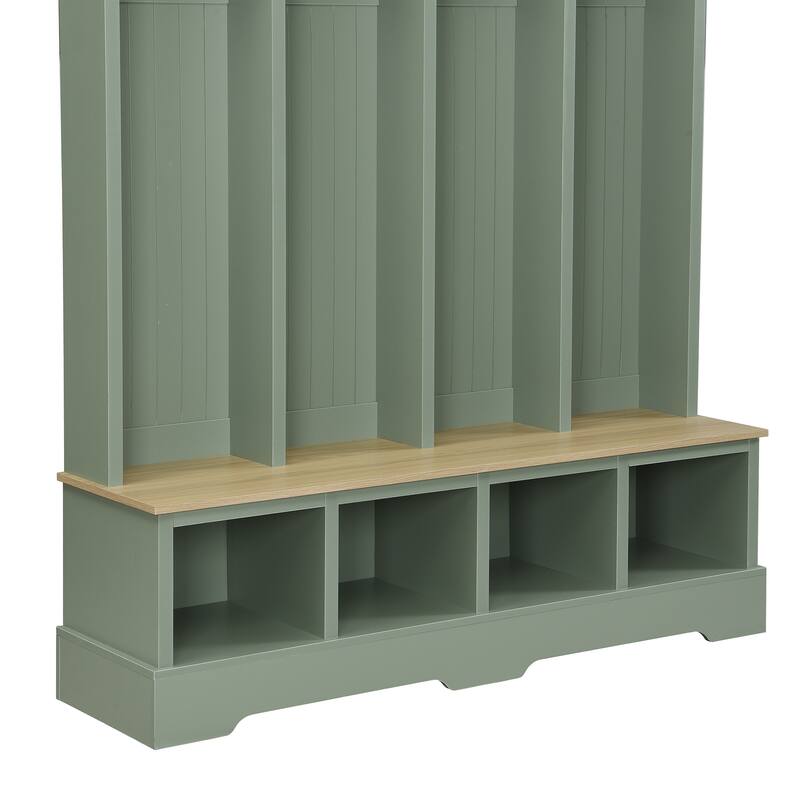 Farmhouse Hall Tree with 8 Hooks 8 Compartments Wooden Bench for Entryway