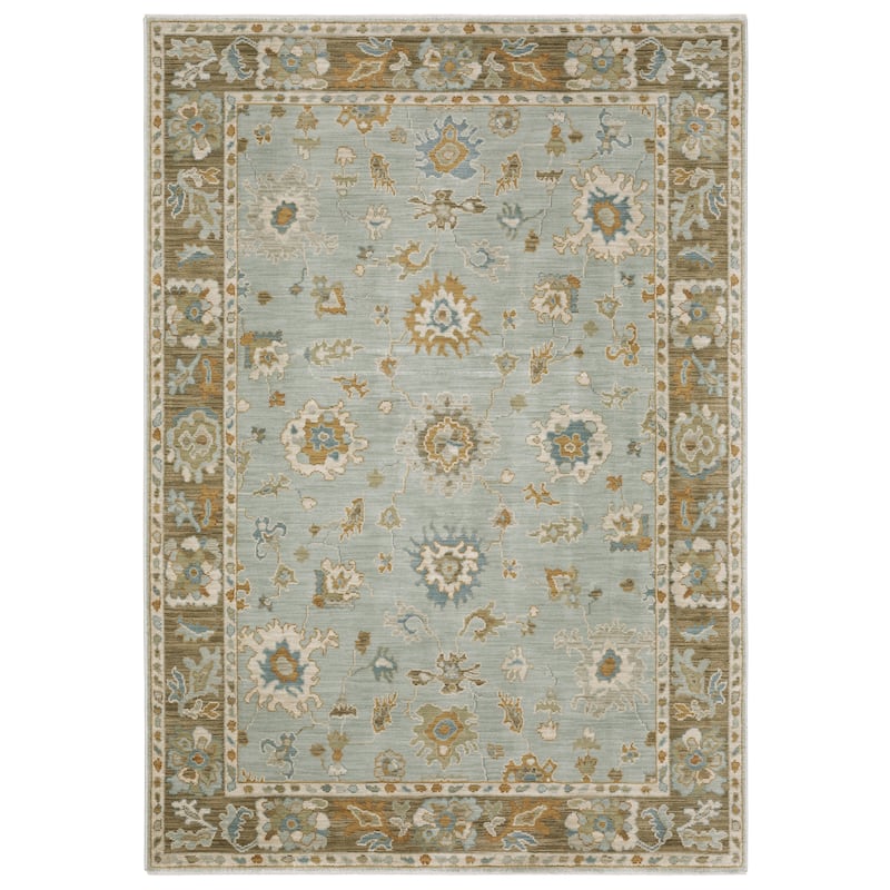 Meadow Bordered Traditional Teal/ Rust Area Rug - 3' 3" x 5'