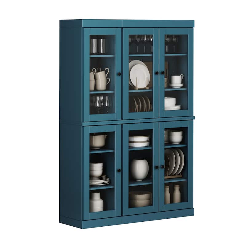 Palace Imports 100% Solid Wood 48.5" Pantry China Cabinet with Clear Glass Doors and Adjustable Shelves