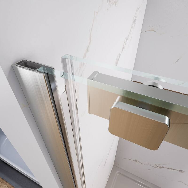 48" x 74" Glass Shower Door Framed Sliding Adjustable Brushed Nickel Clear Shower Enclosure with Hardware Kit
