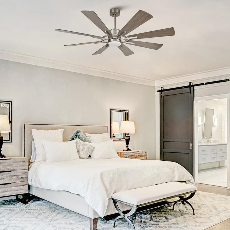 60-in Farmhouse 8-Blade Nickel Windmill LED Ceiling Fan with Light and Remote