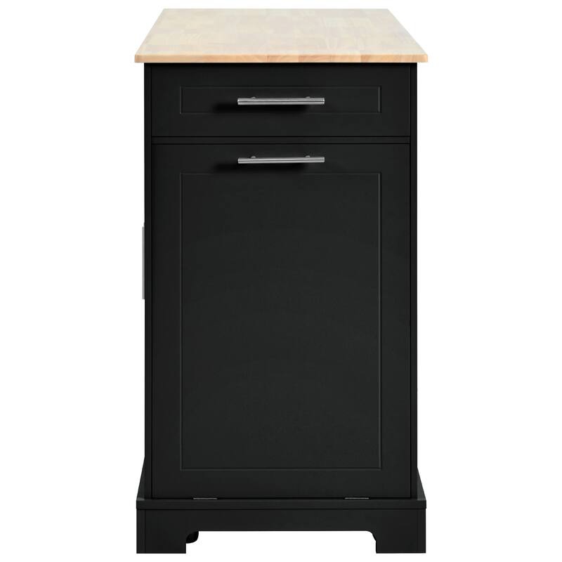 Fluted Rolling Kitchen Island with Trash Can Storage Cabinet,Power Outlet,5 Wheels