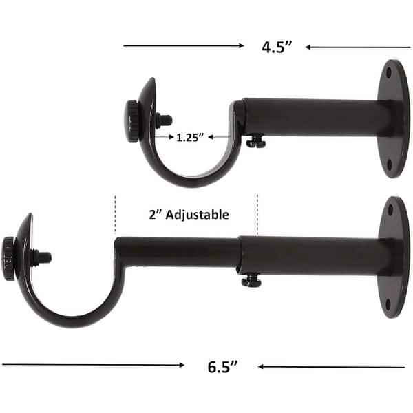 dimension image slide 1 of 7, Adjustable Solid Zinc Curtain Rod Bracket Wall Holder, Fits Up to 1 1/8" or 1 1/4" Rod, 2 Pieces