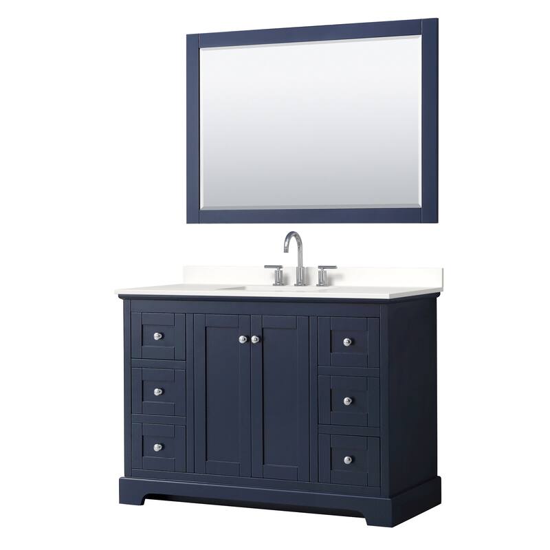 Wyndham Collection WCV232348S-QTZ-US3M46 Avery 48" Free Standing - Dark Blue / White Quartz Top / Polished Chrome