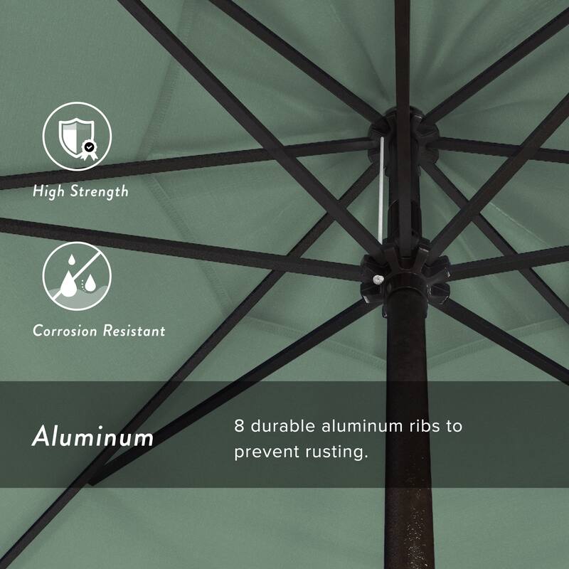 California Umbrella 9' Round Crank Lift Auto Tilt 8 Rib Aluminum Patio Umbrella, Bronze Finish, Pacifica Pacific Blue Fabric