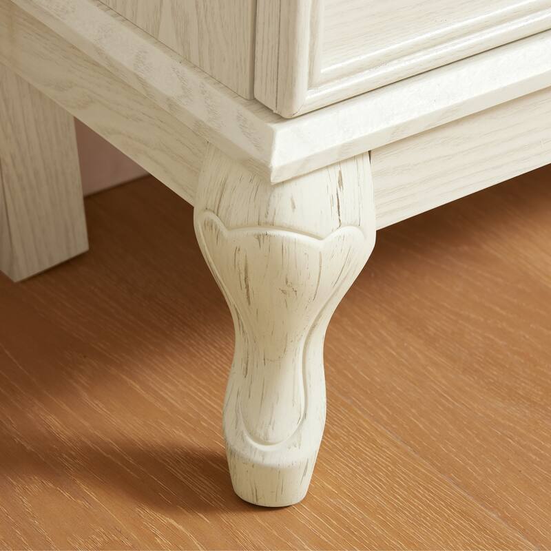 Anmytek 52 Tall Glass Display Curio Cabinet with LED Lights & Adjustable Shelves Whitewashed Farmhous