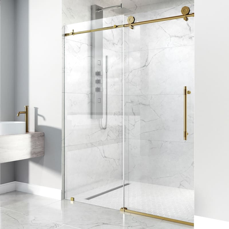 VIGO Elan Hart Frameless Sliding Shower Door - 56" to 60" W x 76" H - Matte Brushed Gold